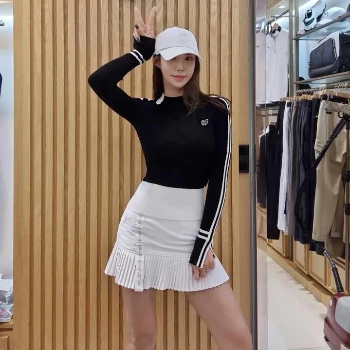 

Korea Original Single Golf Clothing Ladies Casual Knit Sweater Stretch Sports Slim Long Sleeve Top