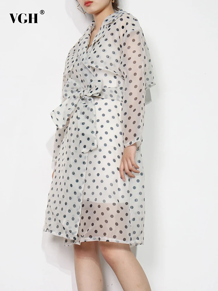 

Женская ветровка в горошек VGH, лоскутный Тренч трапециевидной формы с отложным воротником и длинным рукавом, на шнуровке, модная осенняя оде...