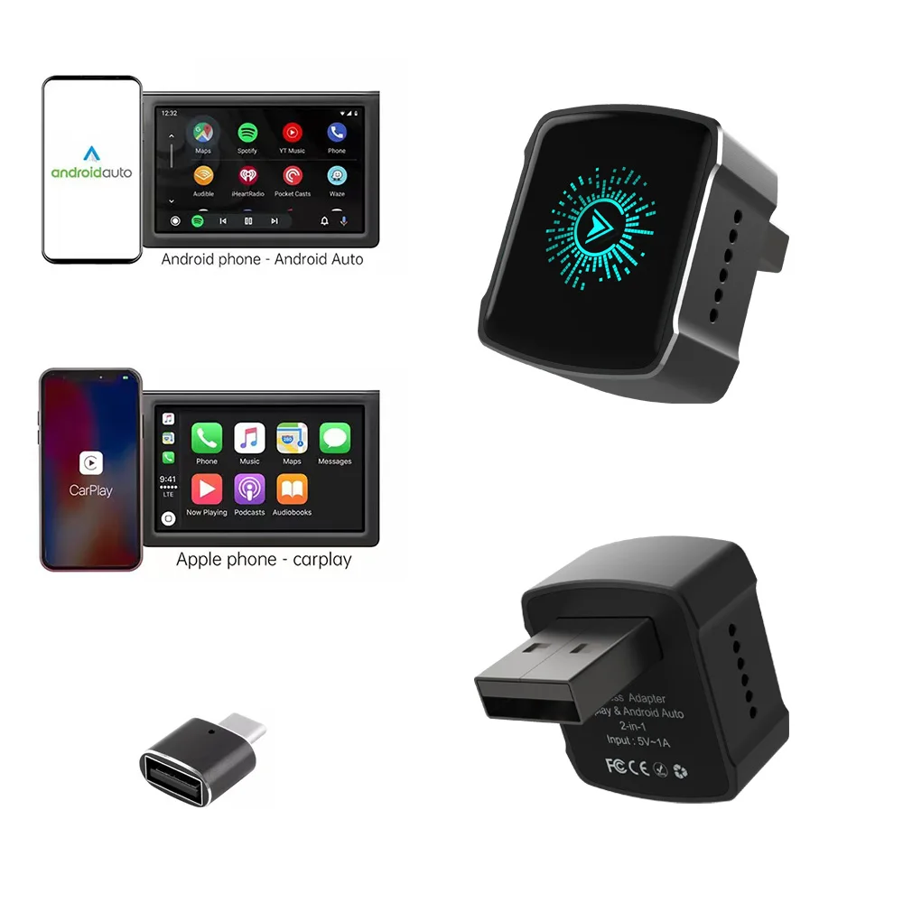 

Беспроводной адаптер 2 в 1 Android Auto Dongle Smart Mini Box Plug And Play 5 ГГц Wi-Fi Быстрое подключение Совместимость с 99% автомобилями