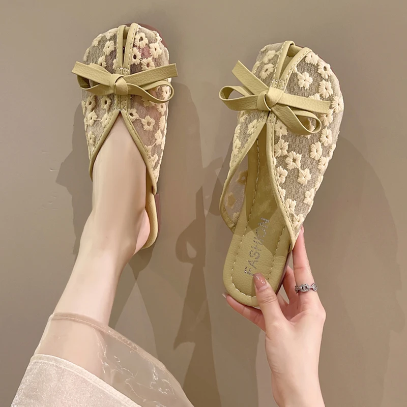 

Шлепанцы женские резиновые, Сланцы на плоской подошве, с бантом-бабочкой, роскошные, из искусственной кожи, хлопок, лето 2022