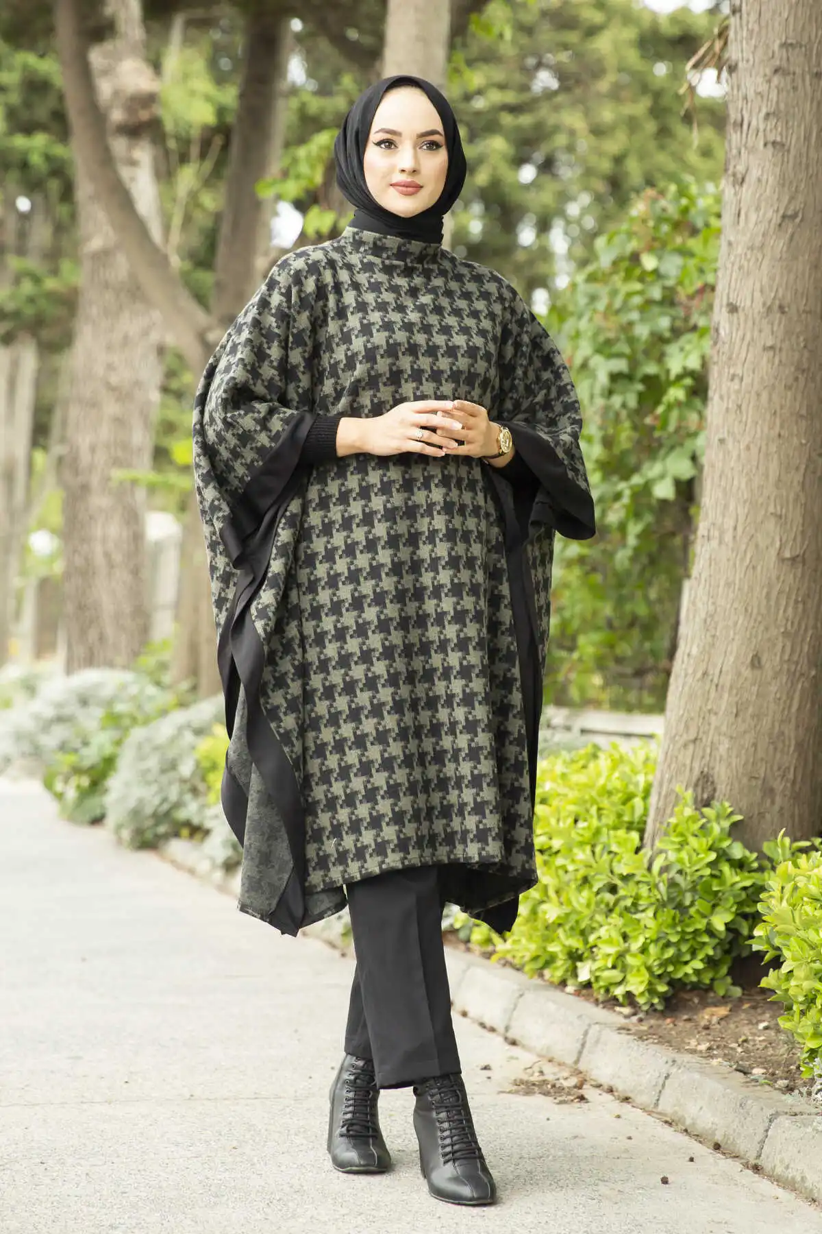 Crowbar Patterned Panço Khaki Winter Autumn 2021 Muslim Women Hijab headscarf Islamic Turkey