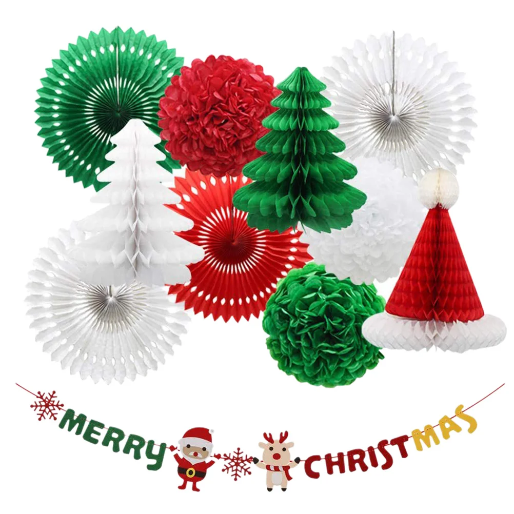 

Christmas Honeycomb Paper Xmas Party Decorations Ornaments Flower Tissue Bunting Banner Tree Hanging Flowers Balls Pom Poms