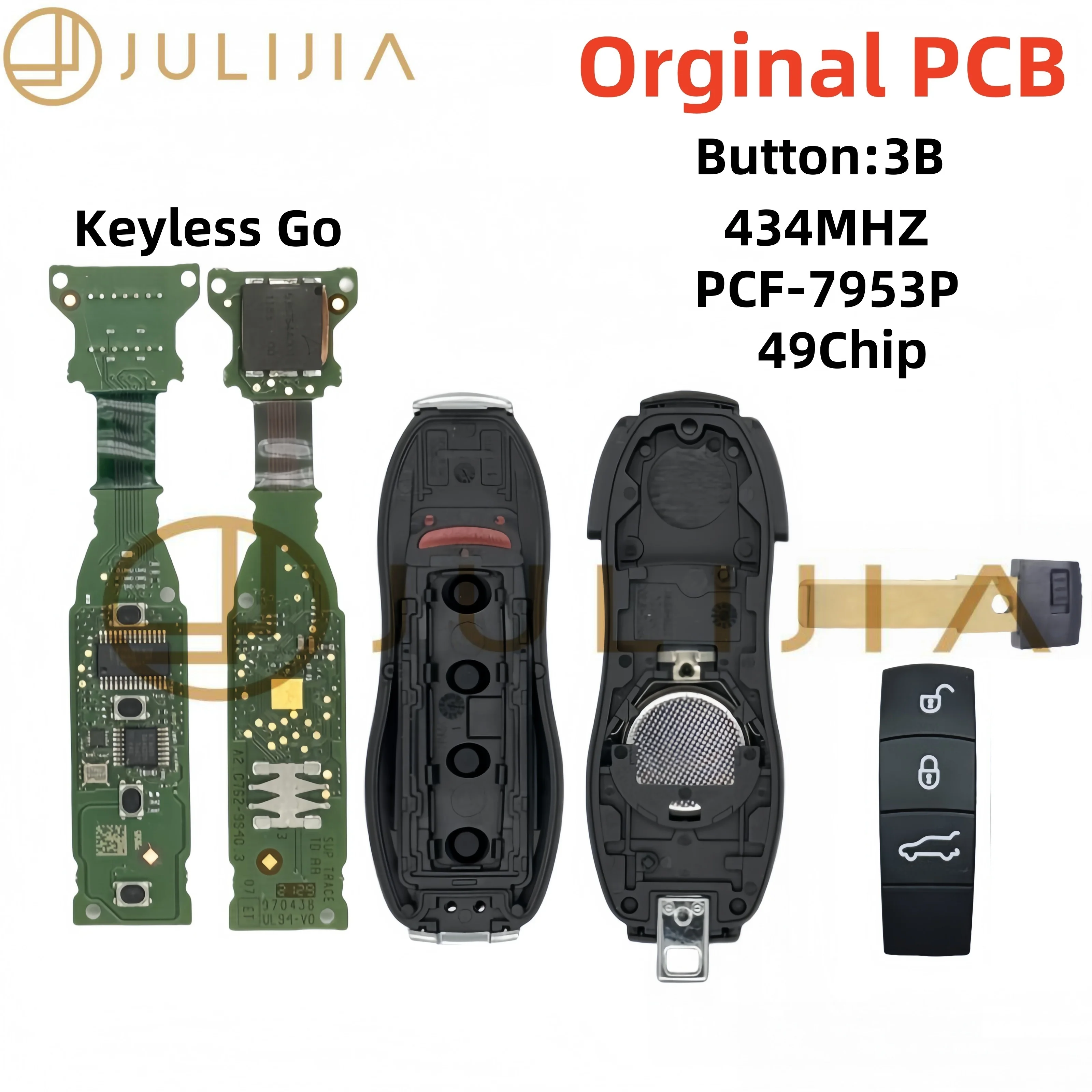 

Оригинальный JULIJIA для Porsche 991 Cayman Macan Panamera 2010-2018 Keyless Go 315 433 434 МГц умный дистанционный ключ PCF7953P Taycan