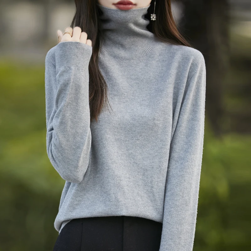 Бесшовный женский вязаный кашемировый пуловер модный шерстяной свитер с высоким