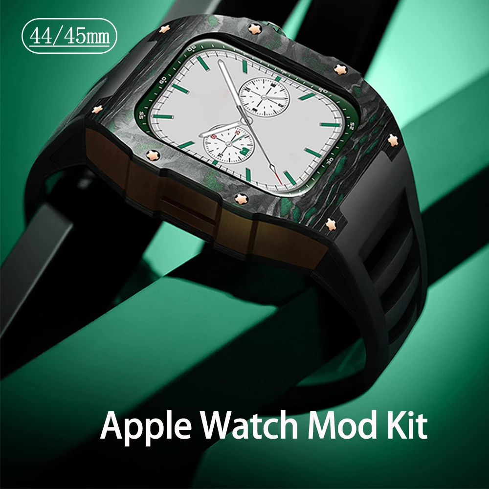 

Modification Kit Carbon Fiber for Apple Watch Series 8 7 45Mm Luxury Luminous Case for Iwatch 6 5 4 Se 44 Rubber Strap Bracelet