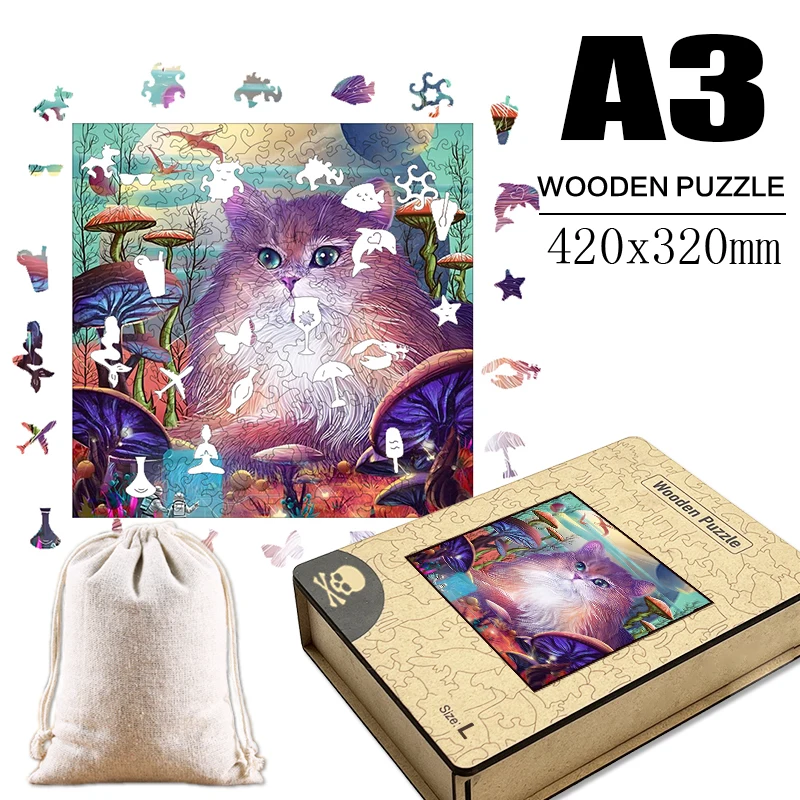 

Взрослые, искусственные грибы, кошка, деревянная головоломка, обучающие игрушки для детей, DIY, рисование, подарок