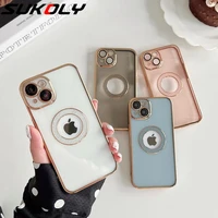 hollow out plating edge clear phone case for iphone 13 pro max 12 11 pro max shockproof glitter glass lens protection back cover