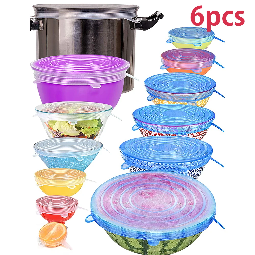 

Silicone Stretch Lids 6Pack XXL Size Reusable Durable Food Storage Covers for Bowl, 6 Different Sizes to Meet Most Containers