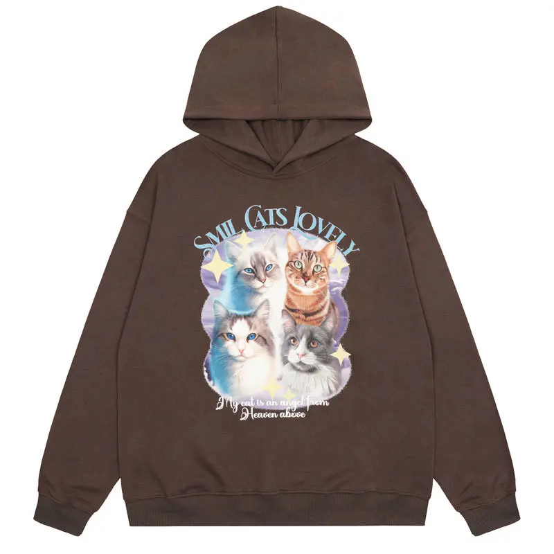 

Vintage Hoodie Sweatshirt Streetwear Hip Hop Animal Cat Graphic Print Pullover 2022 Autumn Fashion Casual Loose Hooded Couples