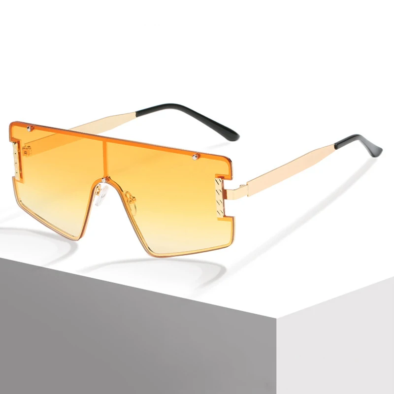 

Big Frame Gradient One Piece Sunglasses For Women Men Fashion Vintage Luxury Ladies Male Driving Beach Party Metal Glasses 2022