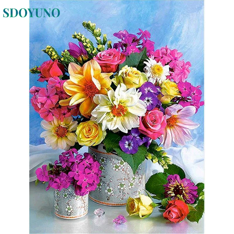 

SDOYUNO Paints By Numbers Vase Flower DIY Craft Kits On Canvas With Frame Handmade Picture Drawing Coloring By Number Decor