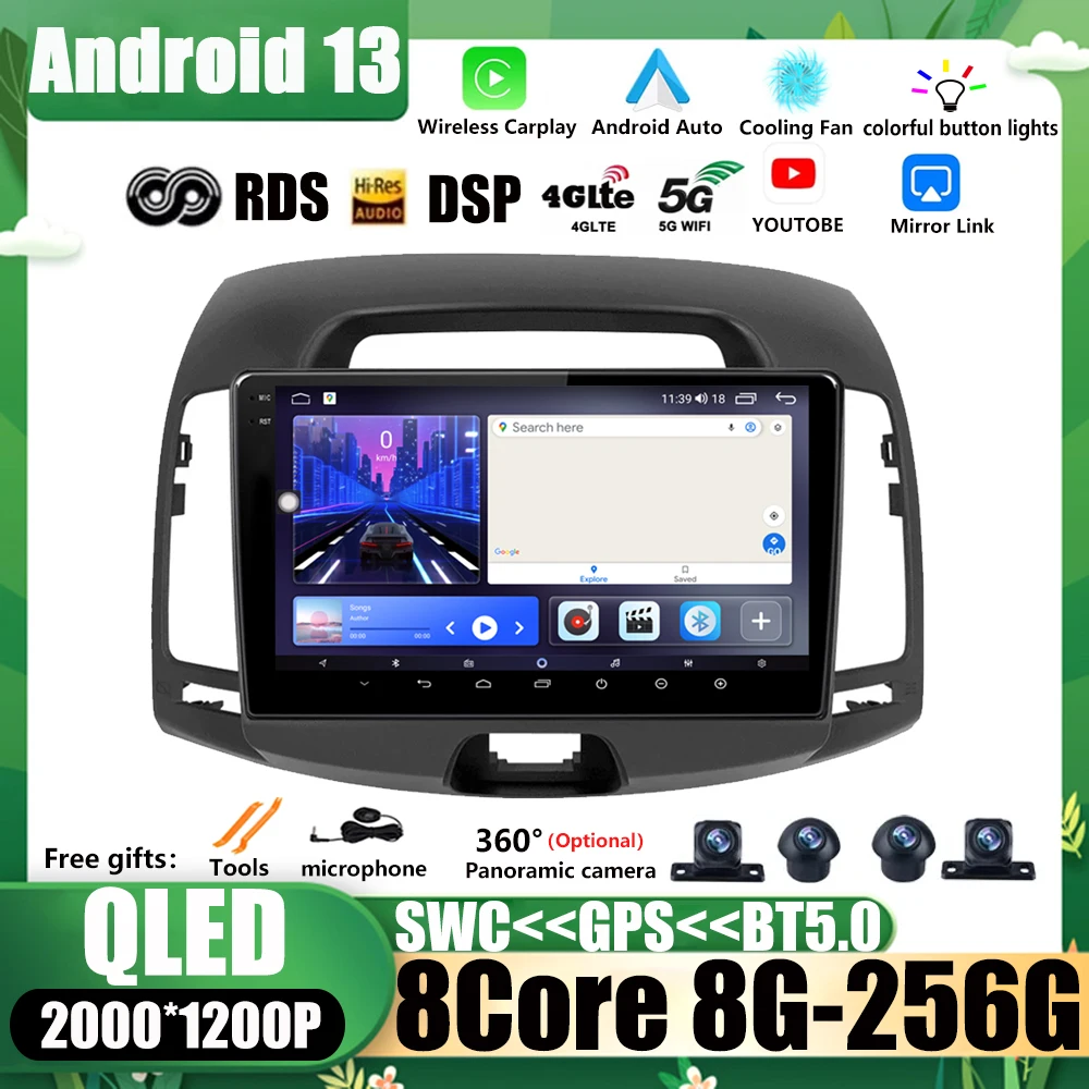 

Автомобильный радиоприемник на Android 13 для Hyundai Elantra 4 HD 2006-2012, автомобильный мультимедийный плеер с GPS-Навигатором, экраном, GPS, Wi-Fi, беспроводной Carplay