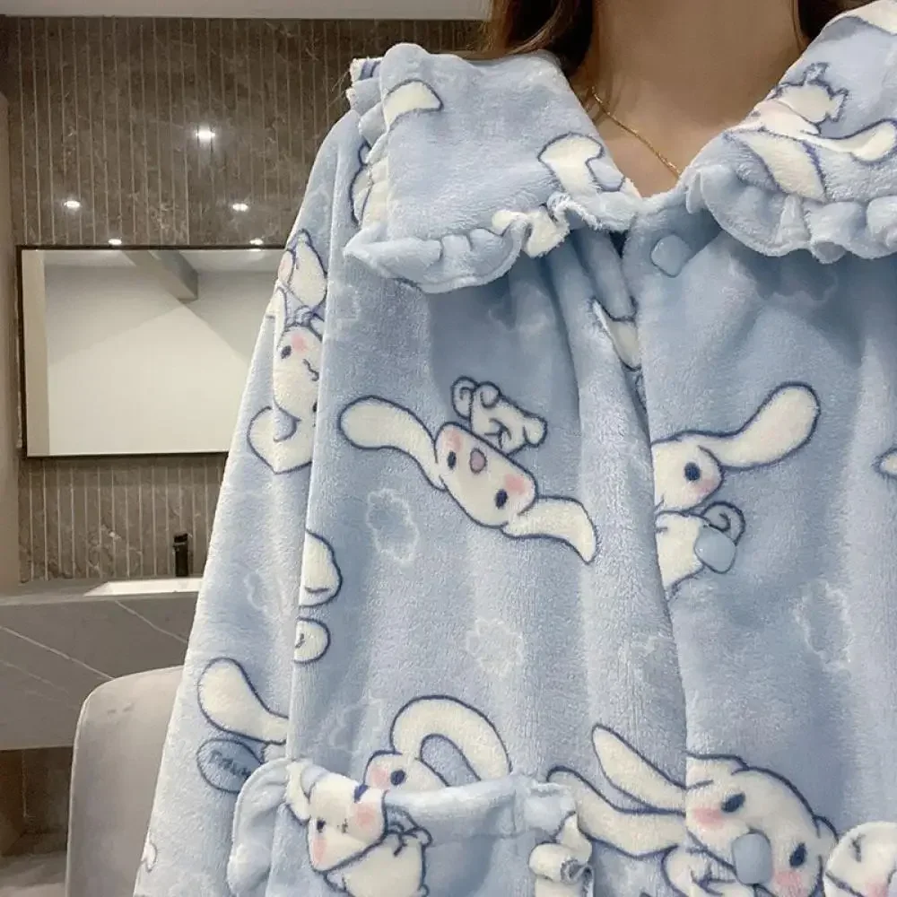 Kawaii Sanrioed 2 шт. Cinnamoroll пижамный костюм домашняя одежда коралловый флис мягкий