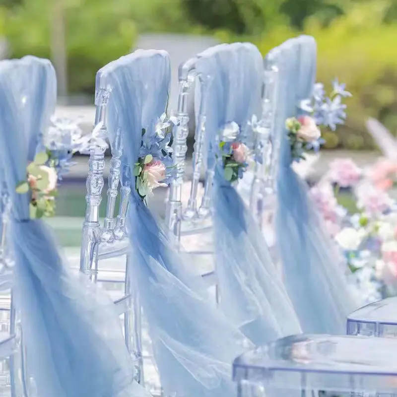 

10pcs Country Wedding Deco Chair Knot Party Mesh Decoration Background Supplies Gauze Parties Back Gauze Ceiling Valance Sign-in