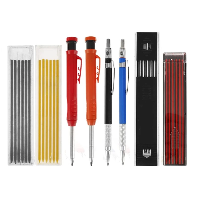

Mechanical Wood Carpenter Pencil Kit, Construction Site Pencil,4 Colored Deep Hole Carpenter Pencils Woodworking Markers