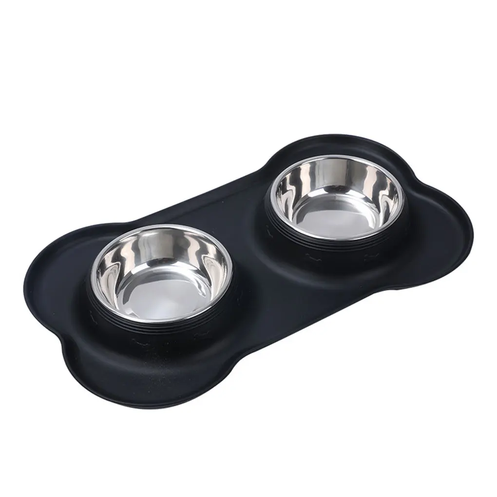 

Pet Eating Basin Practical Silicone Mat Safe Feeder Skid-proof Double Bowls Drinking Supplies Feeding Bowl Accessories