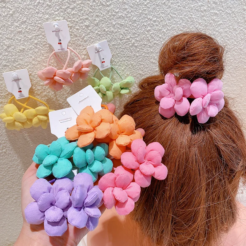 

2PC Korean Cute Cotton Flower Elastic Hair Bands Rubberband Women Girls Hair Ties Rings Rope for Hair Accessories Scrunchy