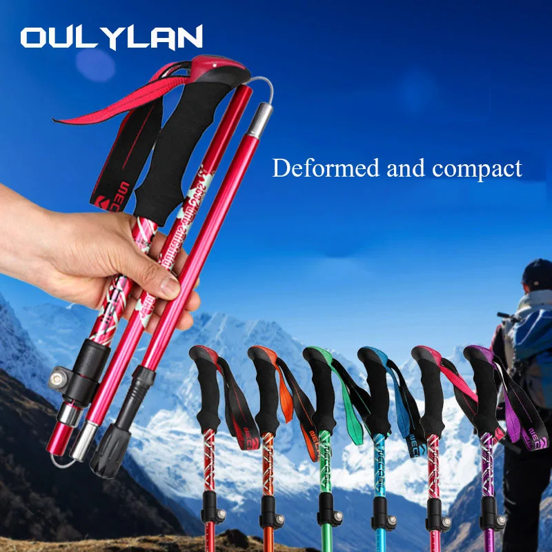 

Popular outdoor mountaineering travel five section folding telescopic Trekking pole aluminum alloy ultra short walking stick