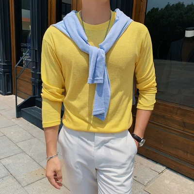 

Summer boys thin section T-shirt solid color casual round neck long sleeve sunscreen clothing light green sweatshirt