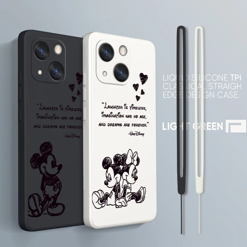 

Disney Cool Mickey Minnie Phone Case For iPhone 14 13 12 mini 11 Pro Max 8 7 Plus XR XS X Liquid Rope Funda Cover