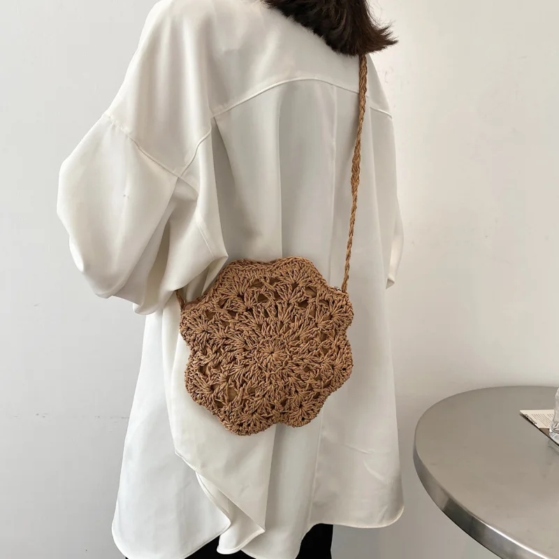 Женская Соломенная Сумка Через Плечо В Богемном Стиле Круглая Тканая