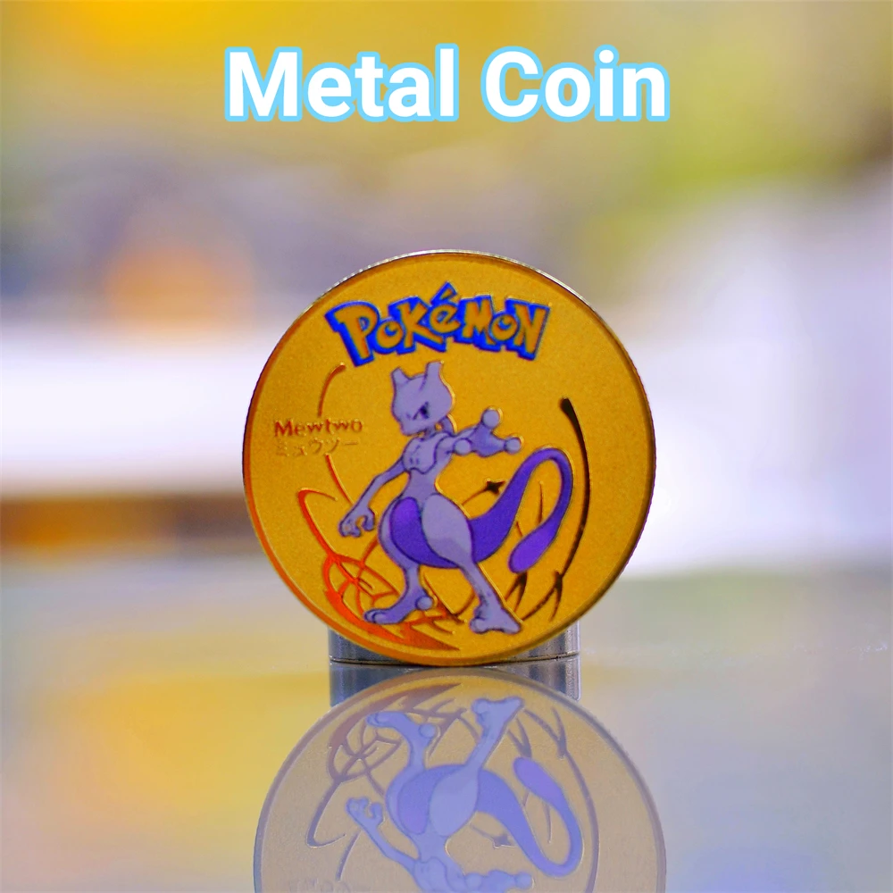 

Pokemon Coins Metal Gold Mewtwo Coin Anime Commemorative Coins Charizard Pikachu Round Iron Pokemon Cards Silver Metal Coin Toys