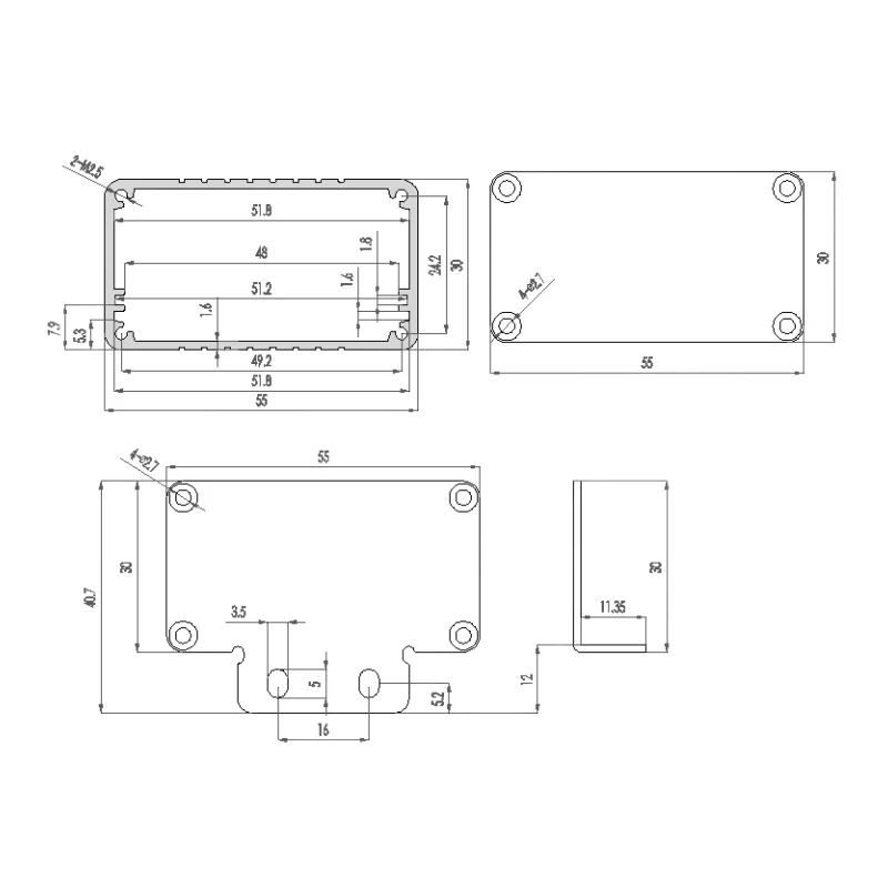 Корпус алюминиевого профиля из сплава корпус ПЛК коробки для батарей PCB 80x55x30 мм