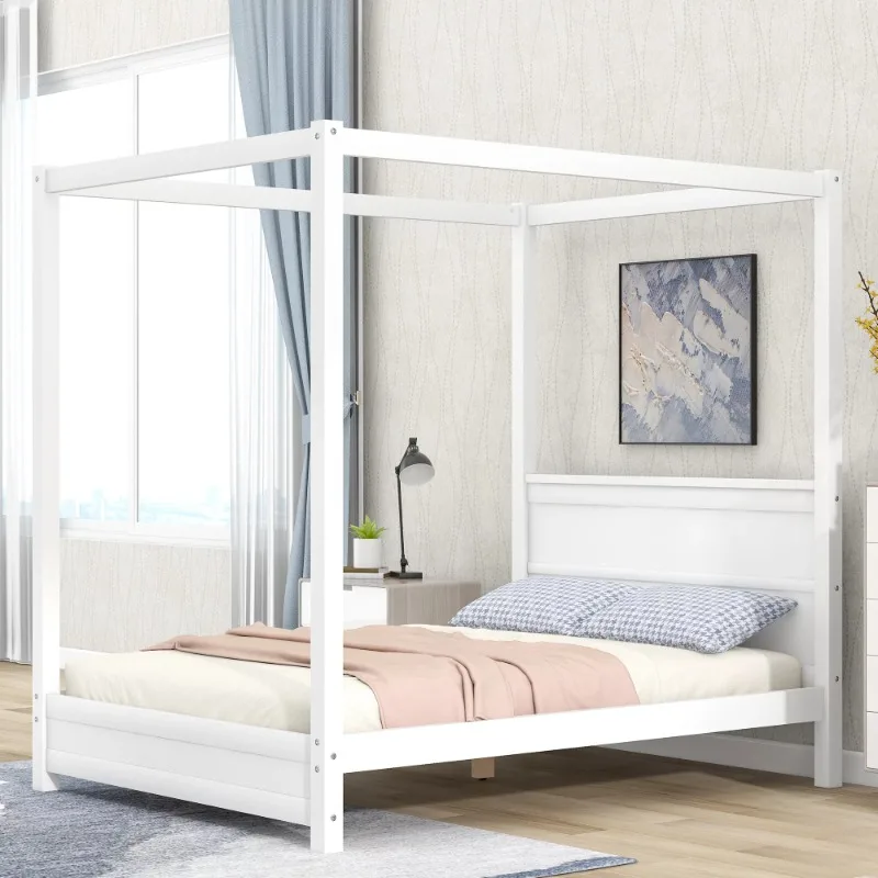Platform Bed With Headboard For Bedroom, White Bedroom Furniture