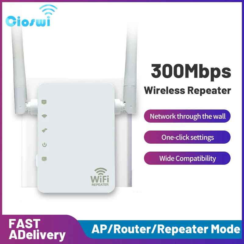 

Cioswi 2.4Ghz WiFi Repeater Wireless 2.4G Wifi Extender Amplifier 300Mbps Long Range Wi-Fi Signal Booster 802.11N WPS Setup