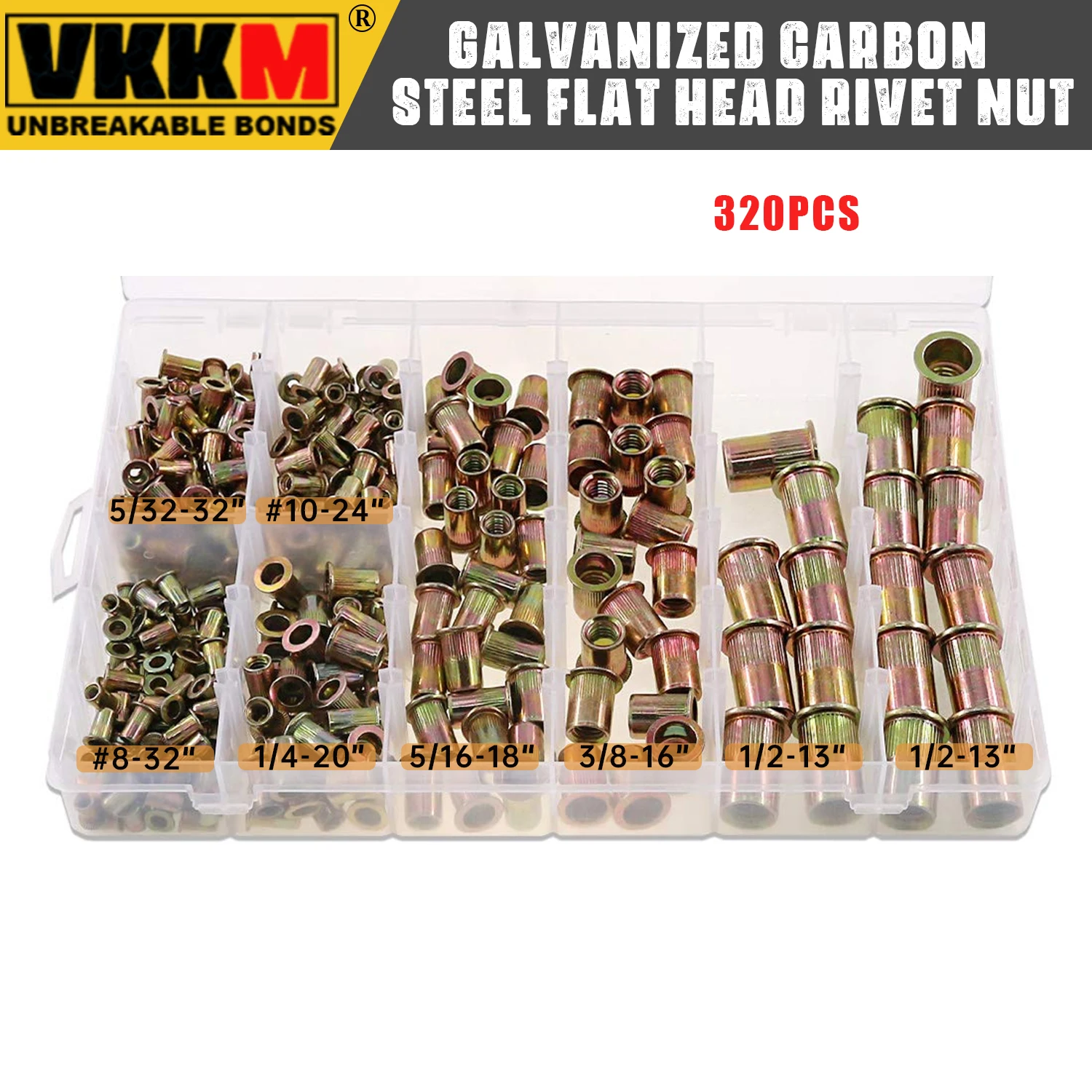 320 шт. 5/32-16 1/2 дюйма-13UNC оцинкованная углеродистая сталь плоская головка Rivnut