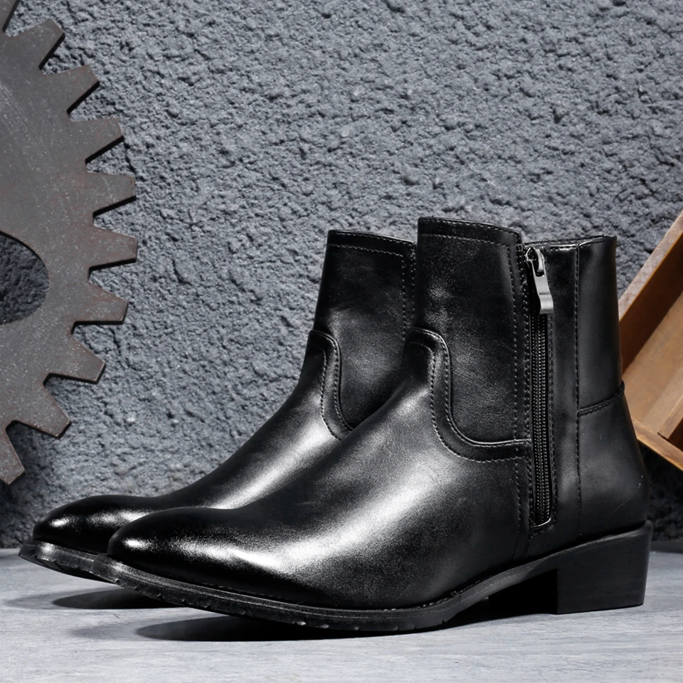 cowhide leather boots men high zip top british fashion men fashion style chelsea boots men boots mens shoes