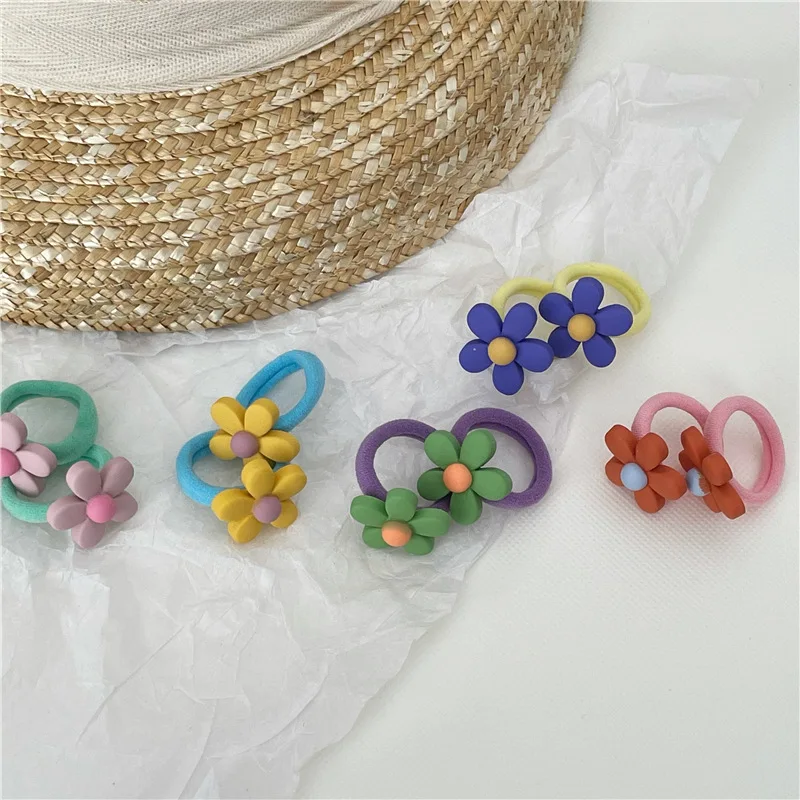 

2pc Cute High Elasticity Colorful Flower Hairbands for Girls Kids Childs Women Hair Ties Girls Rings Rope Accessories Scrunchies
