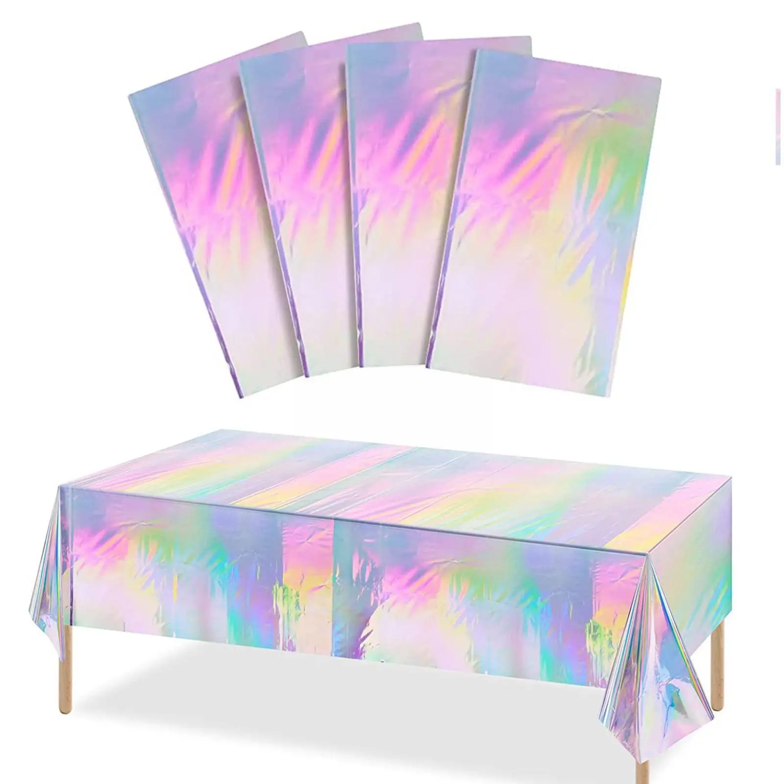 

Plastic Iridescent Christmas Party Foil Table Cover Rectangle Tablecloth Dining Table Cover For Wedding Party Banquet Decor A9K7