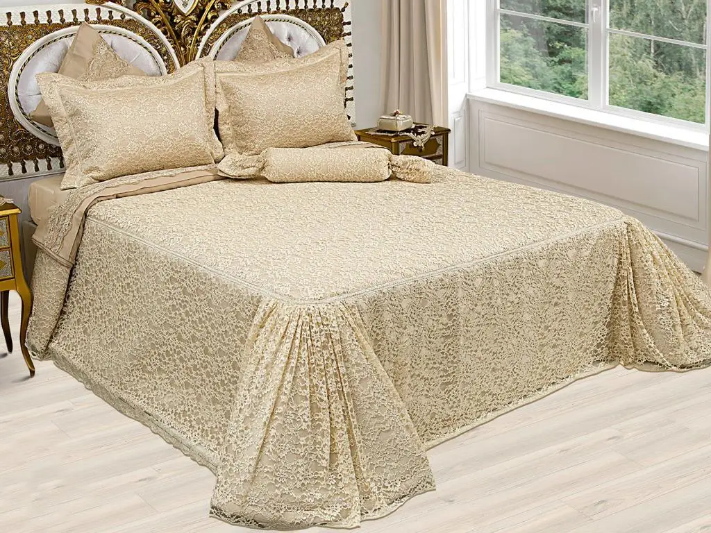 

Dowry disemi drop knitted lace double bed cover set for cappuccino