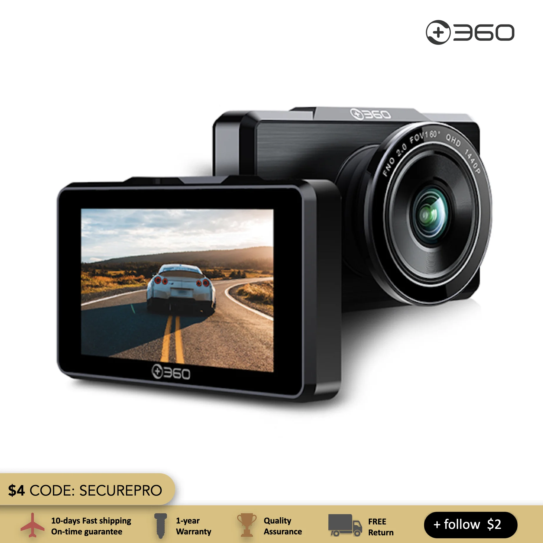 360 G500H Dash Cam Car Camera Front 2K Rear 1080P GPS WiFi Phone Loop Recorder Night Vision Google Map G-Sensor Parking Monitor