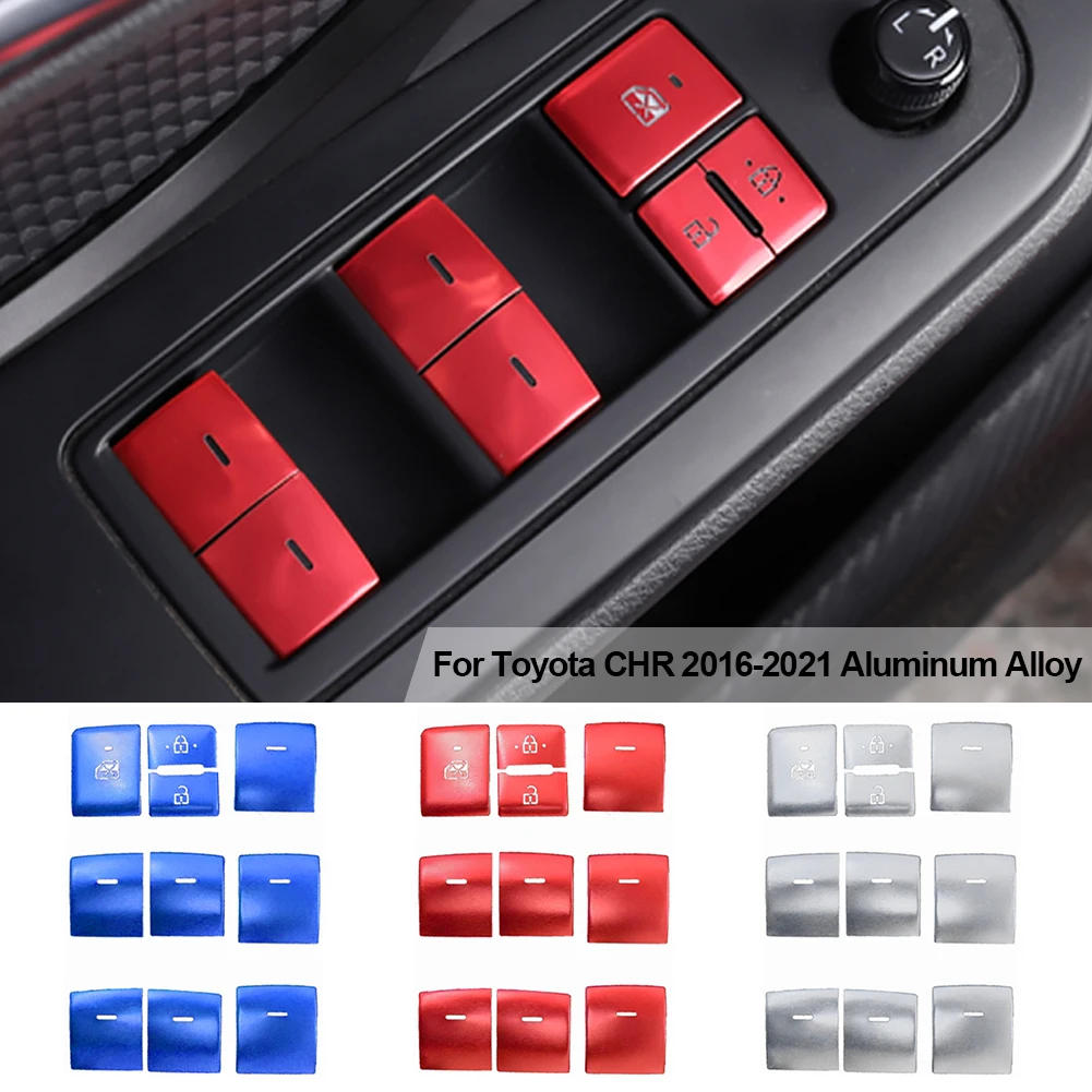 

10PCS Car Window Glasses Lift Engine Start Stop Gear Shift Panel AC Button Cover Switch Frame Trim For Toyota C-Hr Chr 2016-2021