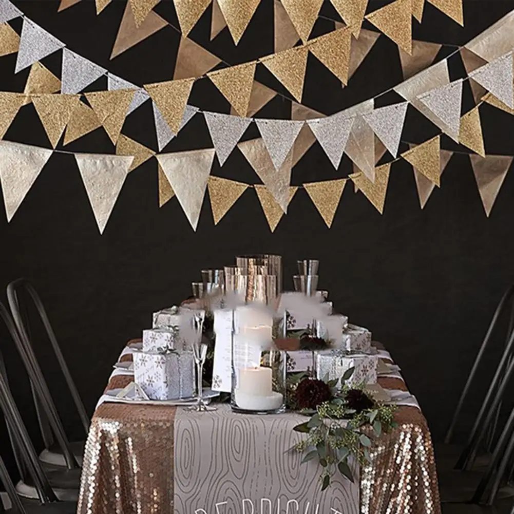 

18pcs Party Flag Decor Gold Silver Flag banner Glitter Paper Pennant Bunting Garland for Festival Celebration Wedding Birtyday