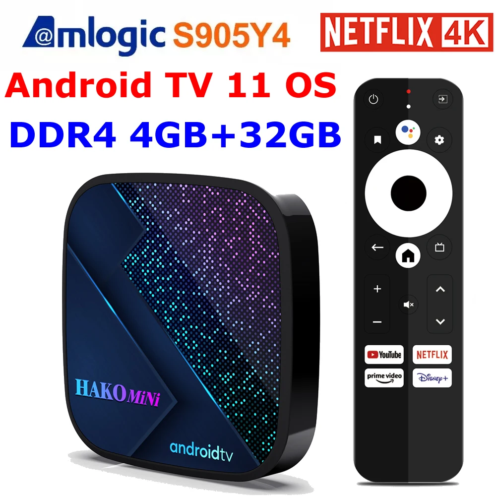 

Android TV 11 Smart TV Box HAKOMiNi S905Y4 DDR4 4GB 32GB Google Certificate Netflix 4K Youtube 5G Dual WIFI AV1 HDR Set Top Box