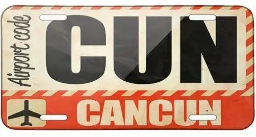 

SmartCows Airportcode CUN Cancun Front Metal Aluminum License Plate Vanity car tag Home Door Sign 6" x 12" with 4 Holes