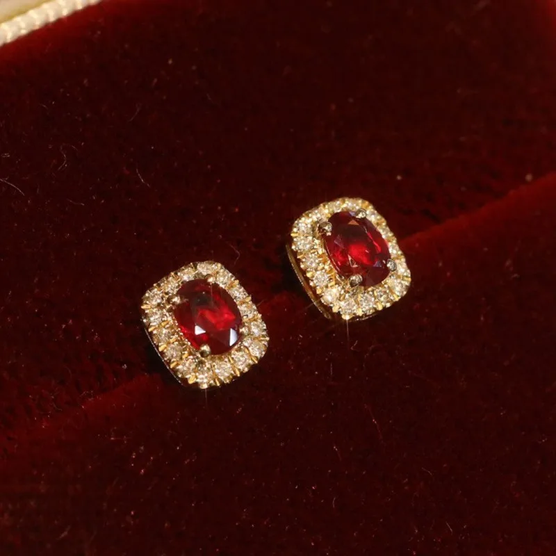 

New Fashion Red Cubic Zirconia Stud Earrings Luxury Gold Color Wedding Ear Accessories for Women Versatile Jewelry Wholesale