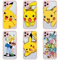 pokemon pikachu phone case for iphone 13 12 11 pro max mini xs 8 7 plus x se 2020 xr light pink matte transparent cover