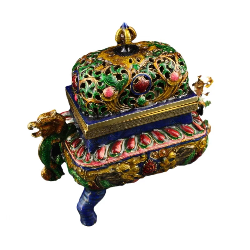 Антикварная медная курильница с эмалью Cloisonne