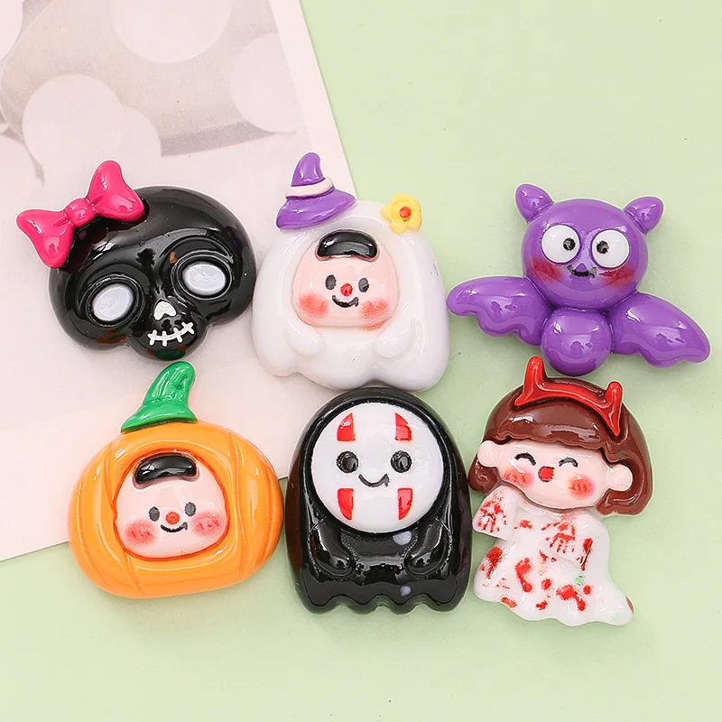 

Halloween Skull Resin Cabochon Flatback for Scrapbooking Crafts DIY 10pcs Cute Ghost Pumpkin Halloween Bat Resin Decor Accessory