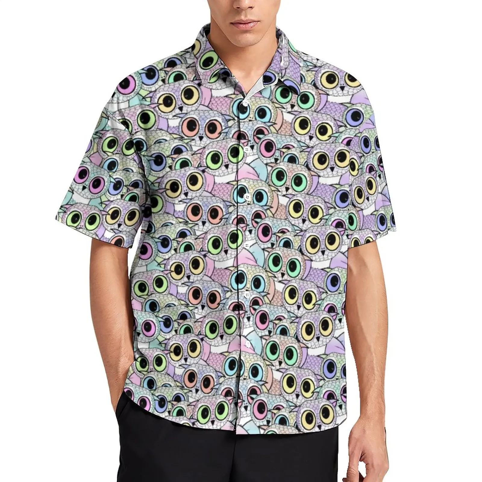 

Peek A Boo Owl Loose Shirt Vacation Adorable Birds Print Casual Shirts Hawaiian Custom Short Sleeves Harajuku Oversize Blouses