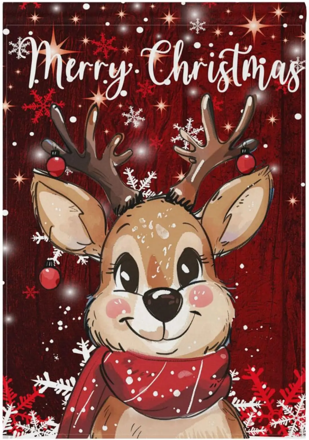 Рождественские зимние флаги дома с оленями 28x40 Двусторонние красные снежинки