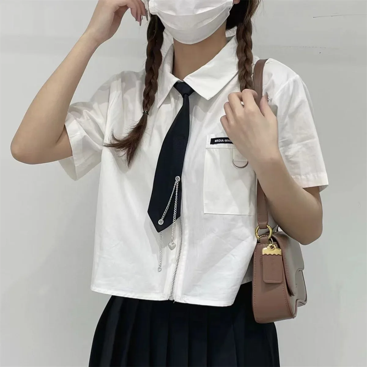 Женская летняя новая стильная укороченная рубашка в консервативном стиле топ с