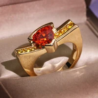 2022 new fashion triangle red zircon gold rings for women silver plate crystal geometric engagement promise jewelry gifts