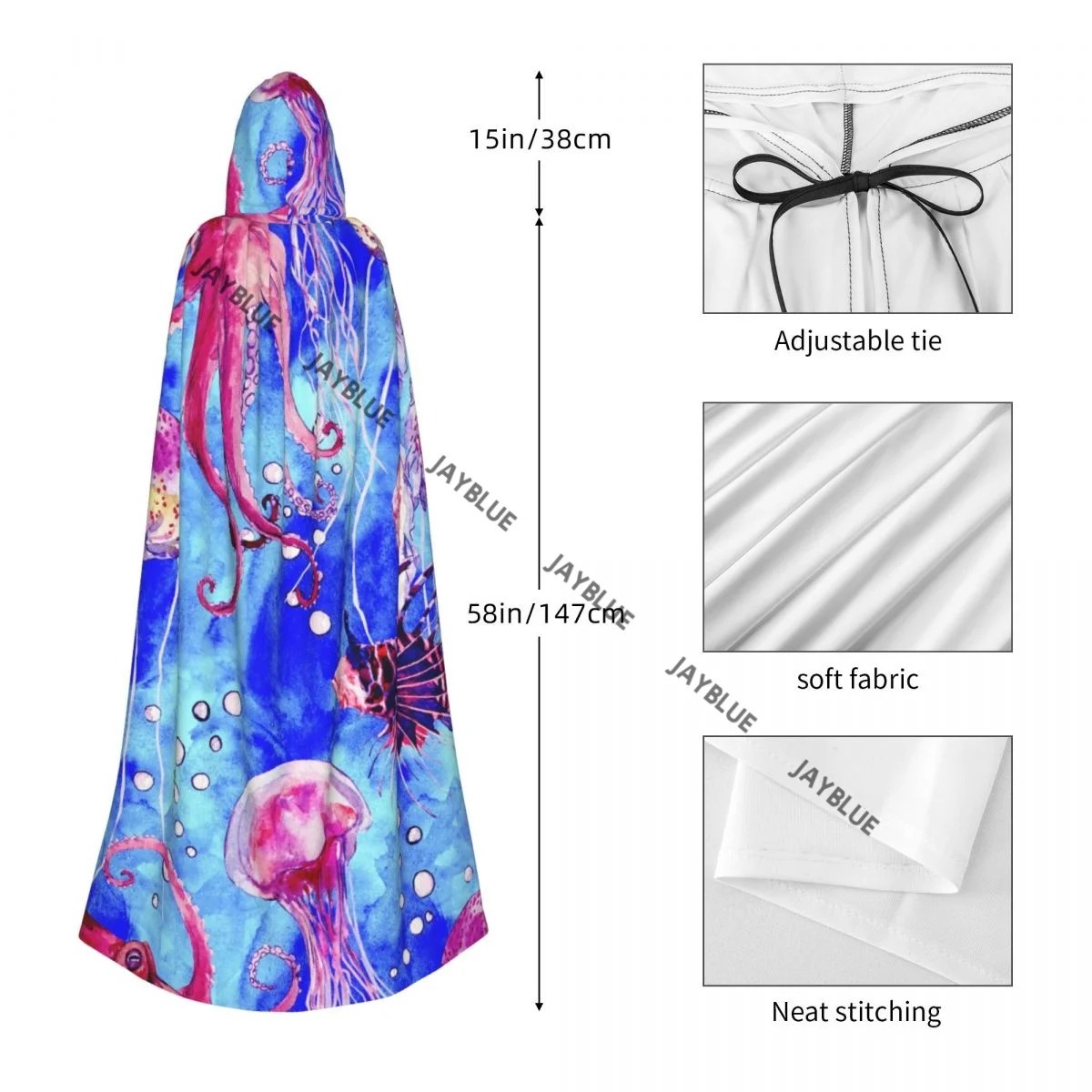 Длинная накидка-плащ красный осьминог левная рыба медуза плащ с капюшоном пальто