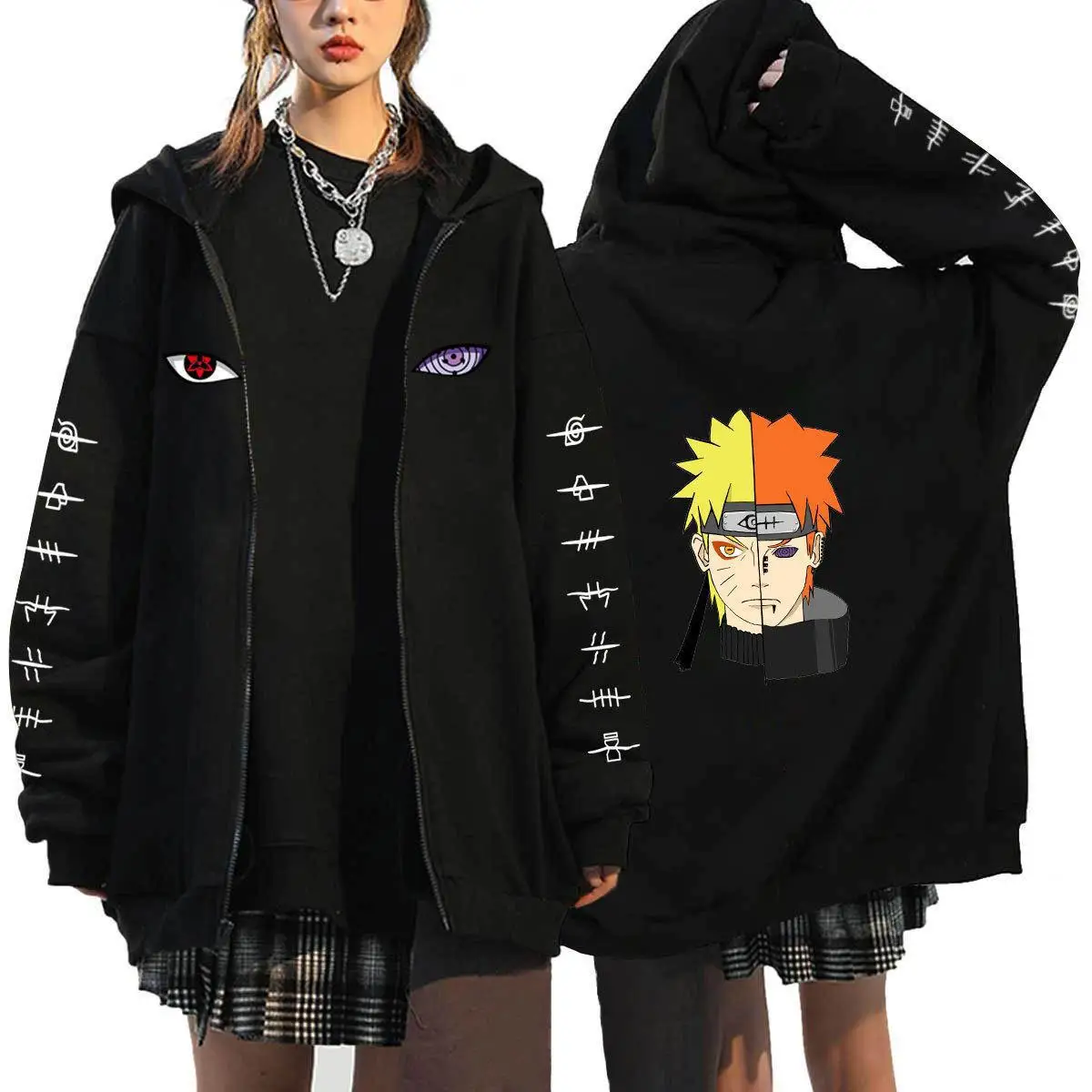 New Hot Japanese Anime Ninja Zipper Sweater Men's Casual Fleece Cardigan Jacket Couple Top Casual Loose Sports Hooded Sweater