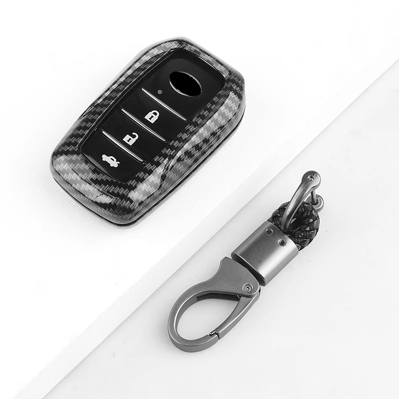

Carbon Fiber Car Key Case Cover Bag For Toyota Chr Rav4 Auris Avensis Prius Aygo Camry Corolla Land Cruiser 200 Prado Crown